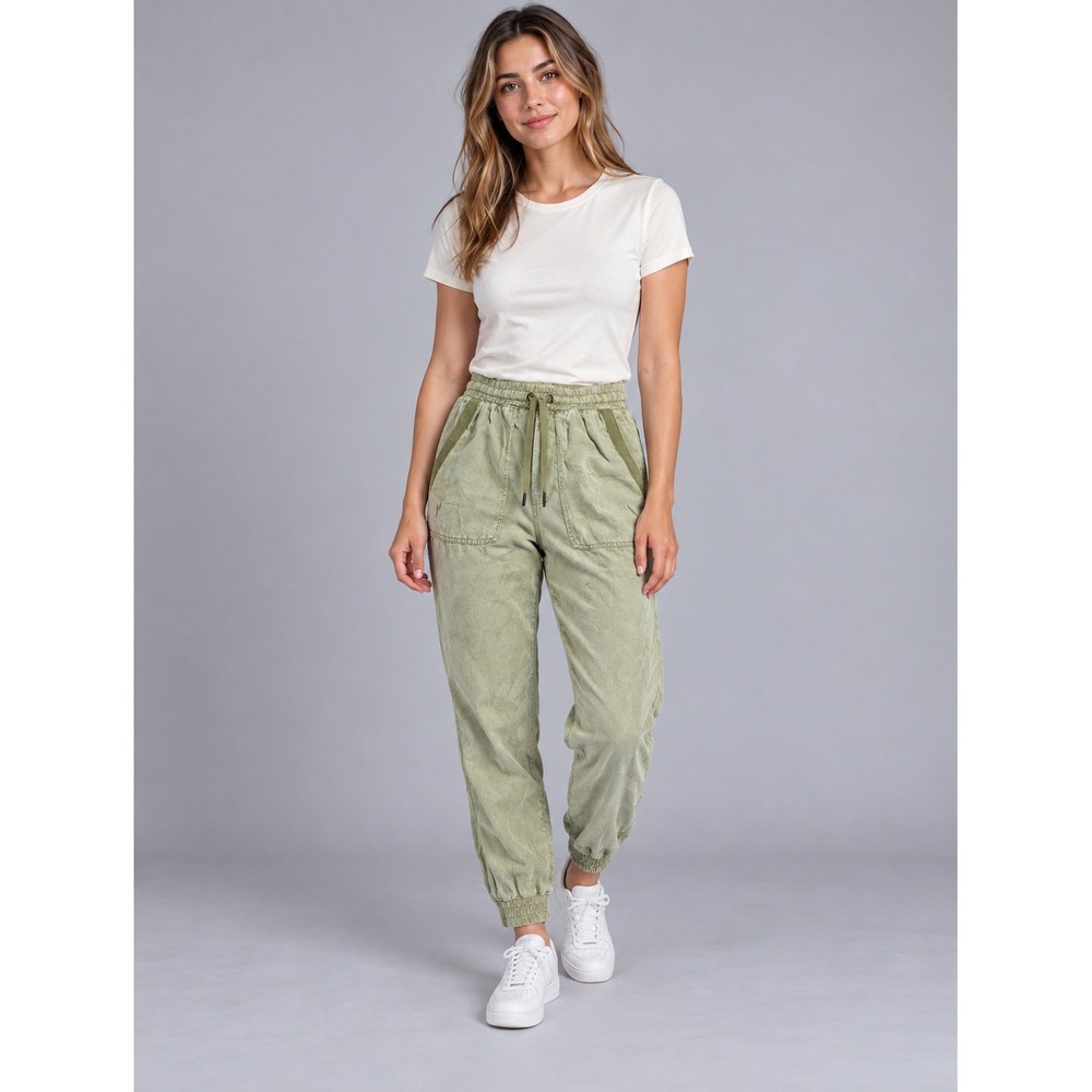 Zara Olive Green Joggers Elastic Waist Drawstring Tapered Pants Small